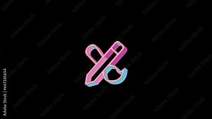 Bright pencil paintbrush icon is jumping merrily. Retro style. Alpha channel black. Looped from frame 120 to 240, Alpha BW at the end