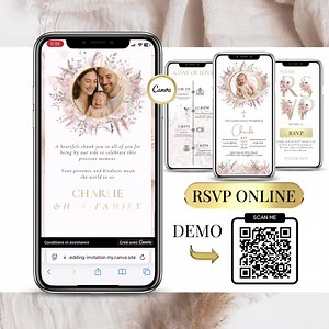 Digital Baptism Invitation Template - Minimalist & Floral Christening Evite With Photo - Electronic Baptism Invite for Girl or Daughter - Etsy