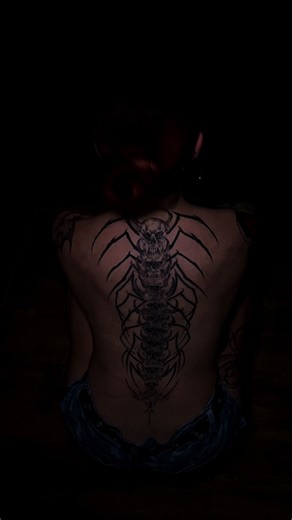 Centipede Skull Spine Tattoo Design by Dark Artist