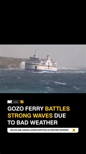 Malta Daily on Instagram: "Video shared by local George Joseph Cefai shows the Gozo Ferry battling immense waves as the weather continues to worsen. Gozo Channel Co. Ltd. issued a statement to the public notifying them of potential delays and/or cancellations as winds pick up force. The video shows exactly the conditions being referred to in the statement, with the ferry rising and falling along with the turbulent waters. #MaltaDaily"
