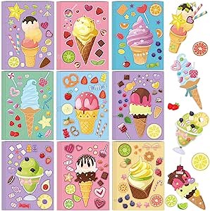 36 Sheets Ice Cream Stickers for Back to Decoration Ice Cream Party Supplies Sticker Make Your Own Sticker Mix and Match DIY Summer Stickers for Gift Teacher Rewards Art Party Favors