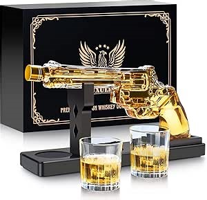 LUXULISH Whiskey Gun Decanter Sets for Men, Liquor Decanter Set with Two Shot Glasses, Cool Birthday Anniversary Stuff Gifts for Him, Dispenser for Liquor Vodka