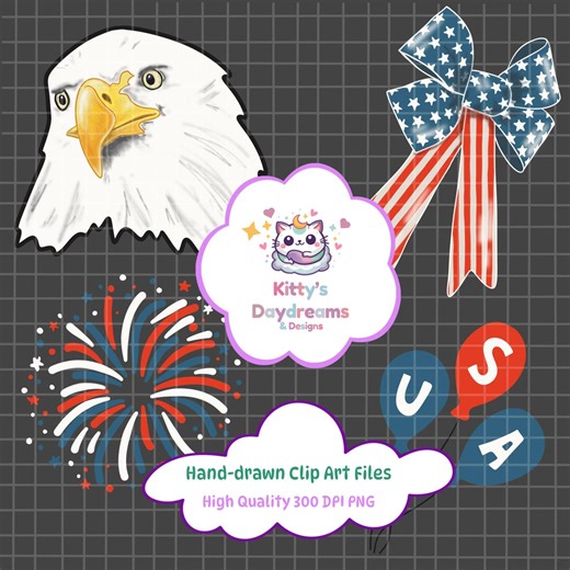 4th July Patriotic Clip Art Bundle | Hand-drawn Design | USA Stars and Stripes, Bows, Eagle and Fireworks | 300 DPI PNG - Etsy