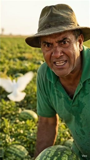 Kisan ke khet mein kabutar. tarbuj ke upar baitha
