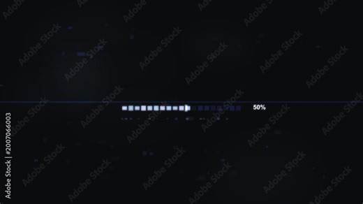 Modern digital loading bar segments animating on a dark blue tech background showing data progress