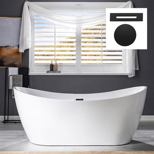 Check The Home Depot's Q&A Before Buying: WOODBRIDGE Bradbury 71 in. Acrylic FlatBottom Double Slipper Bathtub with Matte Black Overflow and Drain Included in White