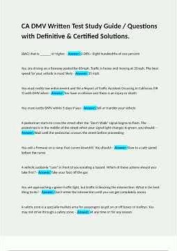Ca Dmv Written Test Study Guide Questions With Definitive En Certified Solutions pdf