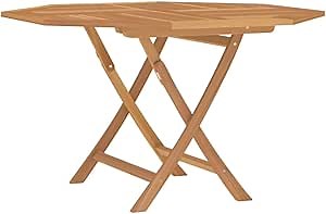vidaXL Folding Dining Table Octagon Patio Table Solid Teak Wood Brown for 4 People with Umbrella Hole Compact Design for Garden and Patio 43.3"x43.3"x29.5"