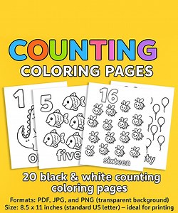 Counting Coloring Pages for Kids 1–20 | Printable Number Activity - Etsy