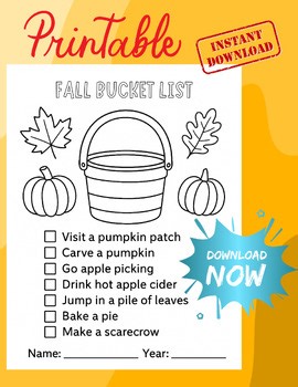 Fall Bucket List Printable Preschool Bucket List Fall Kids Autumn Activity 5K