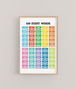Printable 100 Sight Words Chart. Fun Learning List for Kids in Preschool and Kindergarten - Etsy