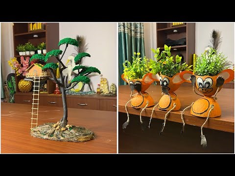 DIY Treehouse Model and Monkey Planters | Fun Craft Ideas for Home Decor