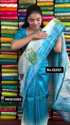 Crushed Soft Tussar Print Blue And White Saree I www.rkcollections.in I ‪@Rkcollectionssarees‬