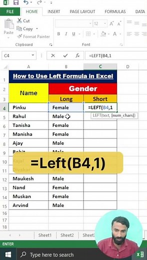 How to use the left formula in Excel | Excel में Name का short कैसे करें| #spreadsheets #shorts