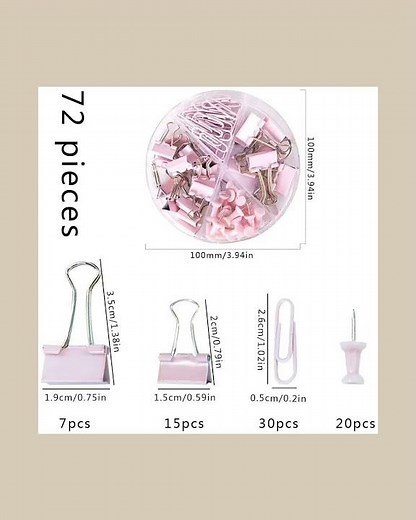 Pink Office Metal Paper Clips Binder Set For Office, School