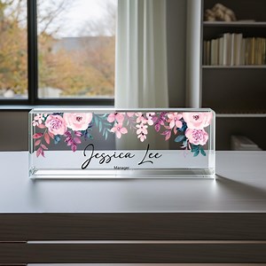 Personalized Acrylic Desk Name Plate With Logo | Custom Office Nameplate | New Job Gift | Employee Coworker Gift | Desk Decor - Etsy