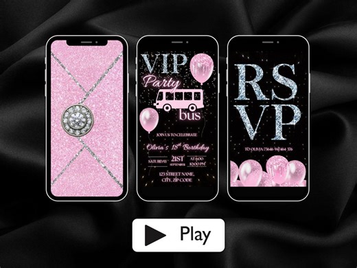 Animated Pink Party Bus Invitation Template, Digital VIP Bus Birthday Video Invite Flyer - Etsy