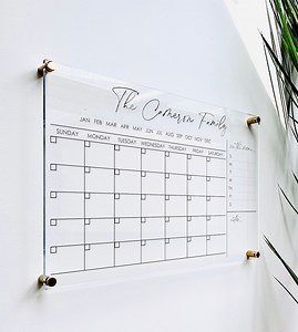 Acrylic Monthly Calendar for Wall || Custom Dry Erase Family Planner Large Huge Clear or White Calendar Personalized Whiteboard 03-007-001 - Etsy