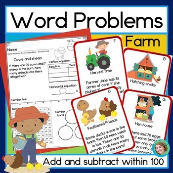 Addition & Subtraction Word Problems Within 100 Story Problems Farm Animal Theme