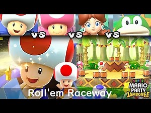Super Mario Party Jamboree Toad vs Daisy vs Toadette vs Spike in Roll'em Raceway