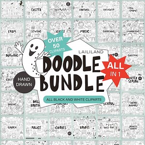 Doodle Bundle: All Black and White Cliparts in One (digital Download) - Etsy
