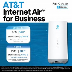 The Best Wireless Business Internet – No Hassle, Just Speed 💼 Say goodbye to slow connections and expensive contracts. Upgrade to AT&T Internet Air for Business: ✅ Lightning-fast 5G speeds ✅ Easy setup - no drilling or construction needed ✅ Unlimited potential with no data caps, speed limits, or hidden fees ✅ Two simple plans starting at $40/month Perfect as a primary solution or backup connection. Get started today! | Fiber Sales
