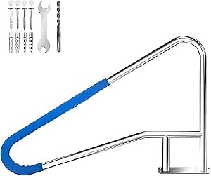 Pool Handrail 55’’x32’’ Inch, Pool Stair Rail,Stainless Steel Pool Railing 300Lbs Load Capacity Inground Pool Rails with Blue Grip Cover, Swimming Pool GRAP Rail for Inground Pool Steps