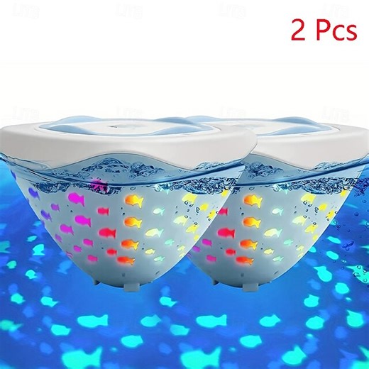 2 Pcs IP67 Waterproof RGB LED Fish-Shaped Floating Pool Lights, Underwater Projection Lamps for Pond, Vase, Aquarium – Outdoor Party, Summer Ambient D