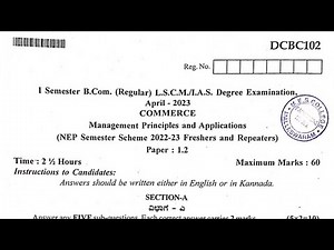 B. Com 1st Sem Management Principles and Applications question paper 2023