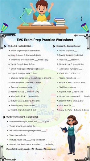 EVS Exam Prep Practice Worksheet🤩 Concept Revision • Important Questions • Exam Ready EVS exam prep worksheet, class 3 EVS revision, EVS practice paper class 3, environmental studies exam worksheet, grade 3 EVS test practice, EVS important questions class 3, CBSE EVS worksheet, primary EVS revision sheet, EVS sample questions, printable EVS exam worksheet #EVSExamPrep #Class3EVS #EVSRevision #ExamPractice #EnvironmentalStudies #Grade3Worksheet #PrimaryLearning #SchoolExamReady #CBSEPractice #EV