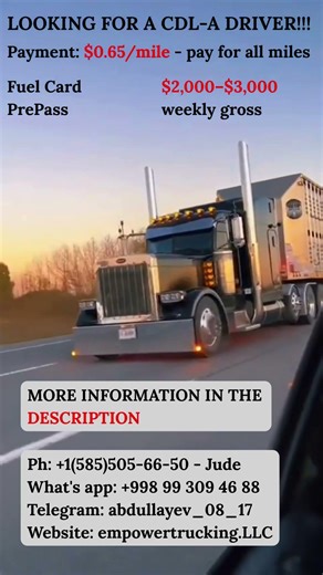CDL-A Driver Wanted | $0.65 per Mile | $2,000–$3,000 Weekly Gross