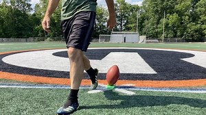 Launch Pad Kickoff Tee on Instagram: "The launch pad kick off tea allows for a forward lean to drive the ball or a backward lean to create hang time. It’s like a set of golf clubs! Yes these kicks are only To the goal line but our demo kicker Coach Bill is 62 years old."