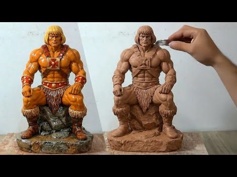 Making figure of He-Man the superhero in Masters of the Universe
