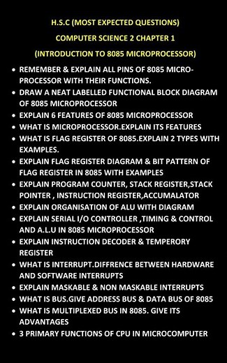 HSC|12th|2025|Computerscience|chapter 1|Introduction to 8085 Microprocessor|Most Expected Question
