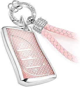 for LK Key Fob Cover with Fashion Braided Keychain,Enchanting Diamond Patterns Soft Case for ES GX LC LS NX RC RX UX (4 buttons) Fob Shell (Pink, B)