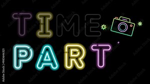 Time Party Text Animation With Neon Light Concept, Green Screen Background, 4K Animation, Suitable For Neon “Time Party” Signage To Highlight Special Events, Nightlife, Or Themed Celebrations