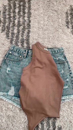 Nude Basic Tank Bodysuit Our Mindless Denim Shorts 🥰😍 #fyp #denimyourway #denimday #fyp #ootdfashion #onlineboutique #trending #bodysuitstyle #morganwallen #springoutfits #tequila