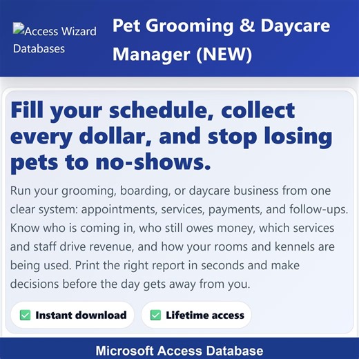 Pet Grooming & Daycare Microsoft Access Template | Fill Your Schedule | Collect Every Dollar - Etsy