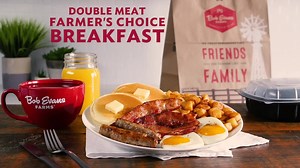 Saturday breakfast in full effect. The Double Meat Farmer's Choice Breakfast available for dine in or take out 💯 | Bob Evans