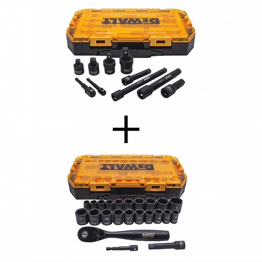 DEWALT 3/8 in. and 1/2 in. Drive Impact Accessory Set (10-Piece) and 3/8 in. Deep Impact Socket Set with Ratchet (23-Piece) DWMT74741W74738 - The Home Depot