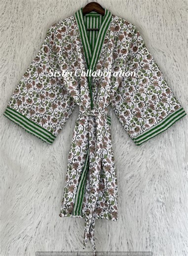 Handmade Floral Cotton Quilted Robe: Kimono Style Jacket - Etsy UK
