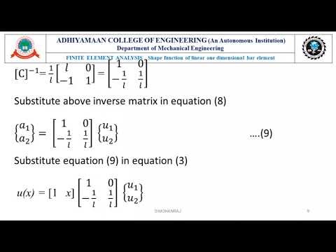 FEA- Shape function for linear one dimensional bar element.