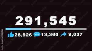 Video Views Count with progress bar Alpha channel animation. viral video Increasing like comment share Social media interactions. High Reach View count rise. Video Watching grow numbers counting.