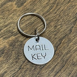 Mail Key Label Keychain - Silver-colored Aluminum Metal Tag With Small/large Keyring - Hand-stamped Key Identifier - PO Box - Mailbox Tag - Etsy