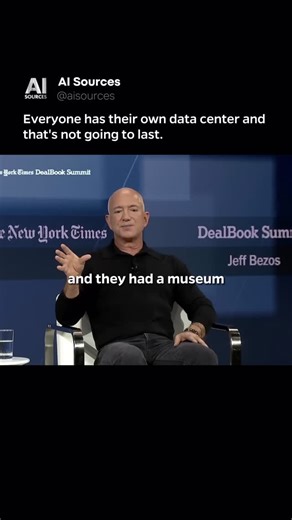 AI | Technology on Instagram: "Jeff Bezos draws a parallel between modern computing and early electricity adoption. He recalls visiting a 300-year old Luxembourg brewery that built its own power generator because no electrical grid existed. Hotels, factories, and businesses all generated their own electricity until centralized power grids emerged. Bezos argues today’s data centers mirror this pattern. Every company building its own data center makes no sense long term, just as individual power g