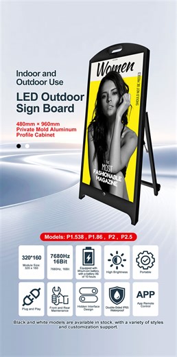 Style meets technology. ✨ Elevate your brand’s presence with our newest LED Sign Board. ​Whether you’re showcasing the latest fashion trends or a seasonal menu, our P1.5 to P2.5 high-resolution displays ensure your content is "should not be missed." ​Why you'll love it: 🌟 Visual Excellence: 7680Hz refresh rate and 16-bit color depth for stunning visuals. 🔋 Fully Portable: 10 hours of battery life means you can place it exactly where the crowds are. 🔧 Zero Hassle: Plug & Play setup with easy f