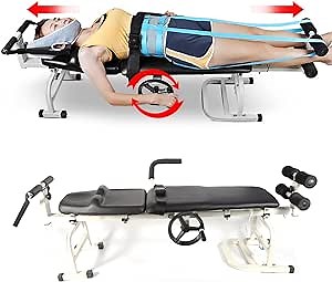 Inversion Traction Table, Cervical Spine Lumbar Back Stretcher Machine Adjustable Length, Back Stretcher Decompression Without Going Upside Down, Lumbar Traction Device, Black