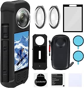 Camera Protective Accessories Kit for Insta 360 X3 Include Silicone Protective Cover/Screen Protectors/Camera Case(with Buckle)/Front Behind Lens Guard