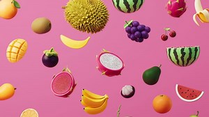 A variety of colorful fruits, rich in vitamins and nutrients, 3d rendering