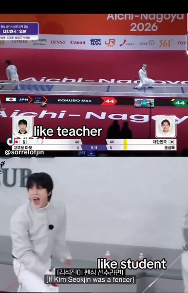 Congratulation Oh Sanguk for the gold. Hope we see you again with Kim Seokjin in run Seokjin episode. They both are chaotic but talented fencer duos [drool][drool][drool] #runseokjin #kimseokjin #sanguk #진 #방탄소년단진